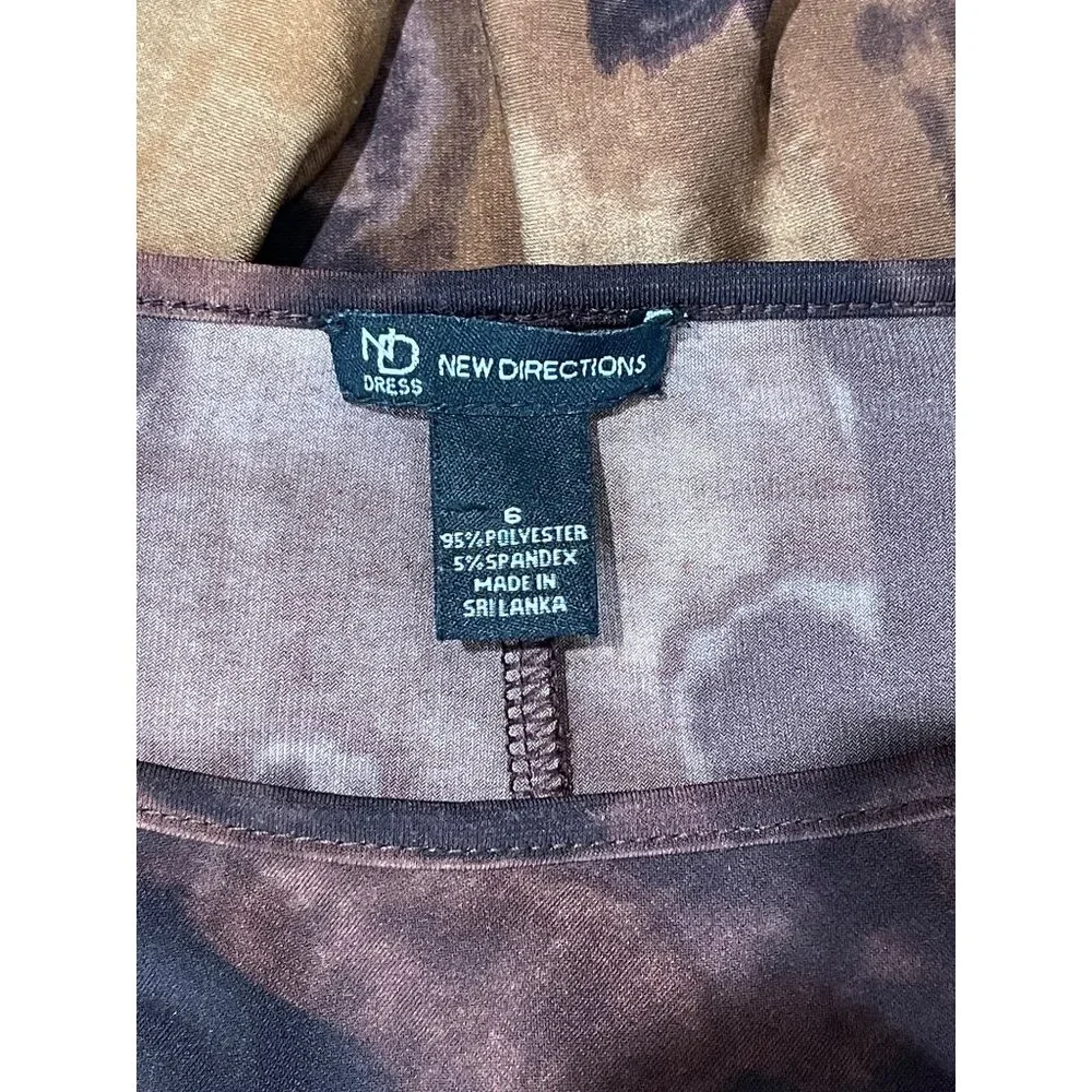 New Directions Pencil Dress Womens S Brown Watercolor Print Gathered Waist